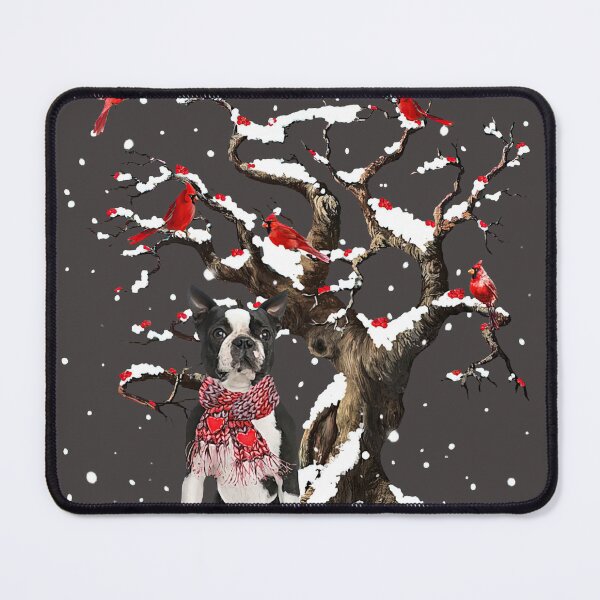 Item preview, Black Boston Terrier Scarf Cardinal Snow Christmas designed and sold by MasinDontrae.