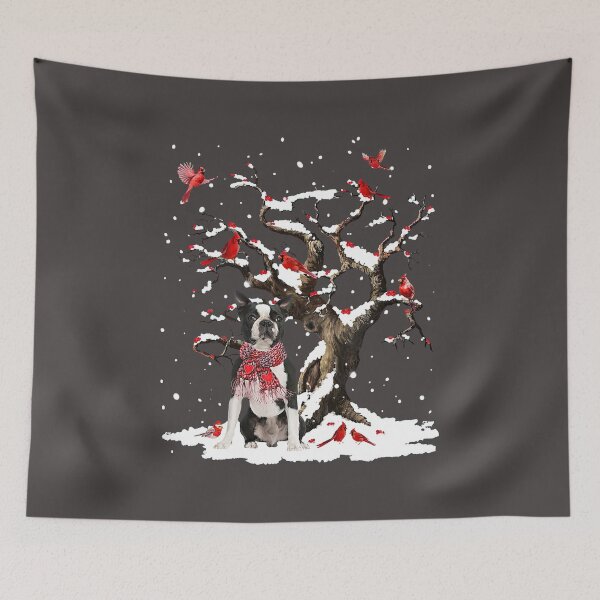 Item preview, Black Boston Terrier Scarf Cardinal Snow Christmas designed and sold by MasinDontrae.