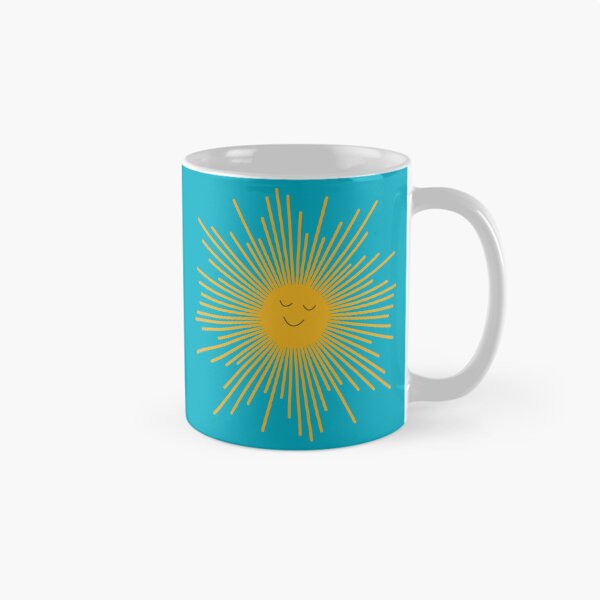 Item preview, Contented Sun Cute Minimal Optimistic Sunshine on Cyan Aqua Blue designed and sold by kierkegaard.