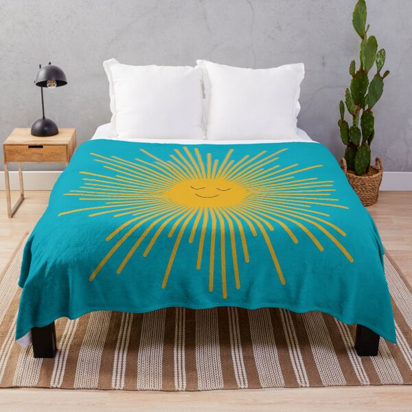 Item preview, Contented Sun Cute Minimal Optimistic Sunshine on Cyan Aqua Blue designed and sold by kierkegaard.