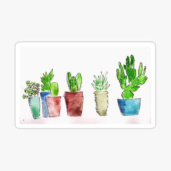 Handpainted funky cacti in pots Sticker