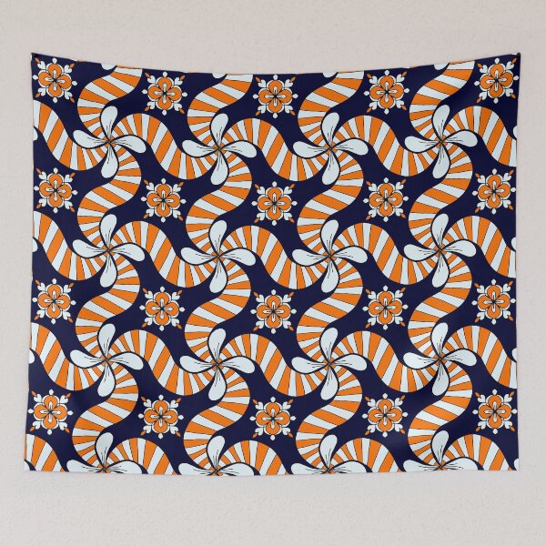 Item preview, Orange And Blue Hand-Drawn Floral Pattern designed and sold by patternologyy.