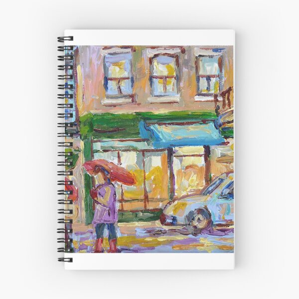 Item preview, RAINY DAY CITY SCENE PAINTING ST VIATEUR STREET SHOPPING AT BAKERY CANADIAN URBAN SCENE MONTREAL designed and sold by Carole  Spandau.