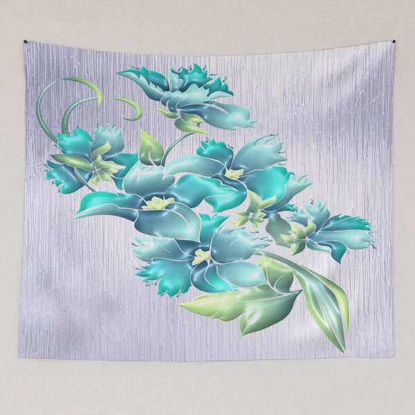 Item preview, Bright Cyan Flowers Graphic designed and sold by Paula Helit.