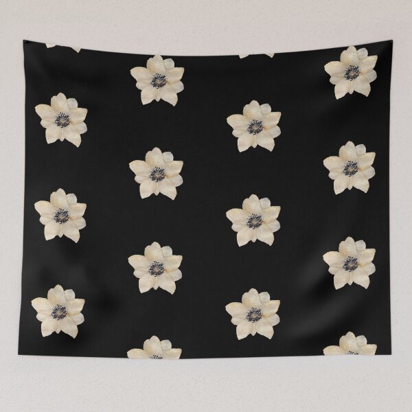 Item preview, Beige anemone cute watercolor illustration black seamless pattern designed and sold by Yana Mustafina | Boho Soulful Designs.