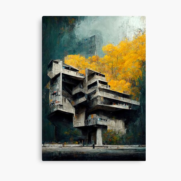 Item preview, Brutalist architecture oil painting poster designed and sold by larabu.