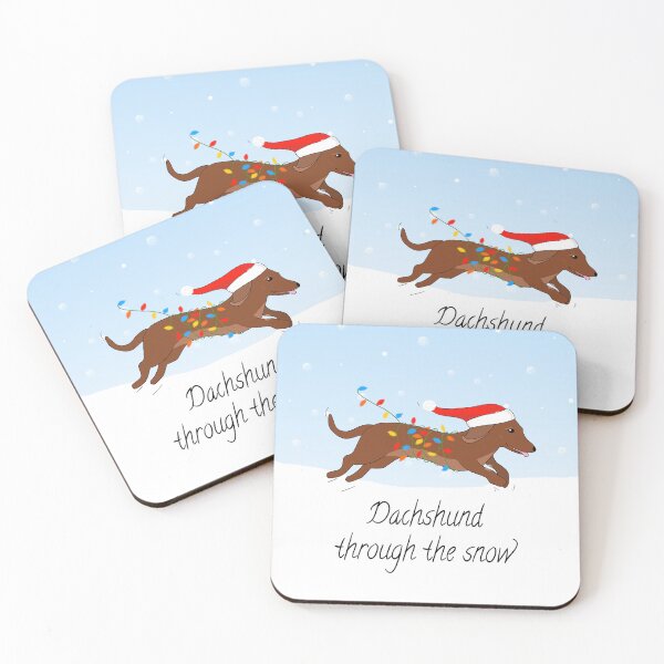 Item preview, Dachshund Through the Snow, sausage dog Christmas print designed and sold by Maddy Bennett.