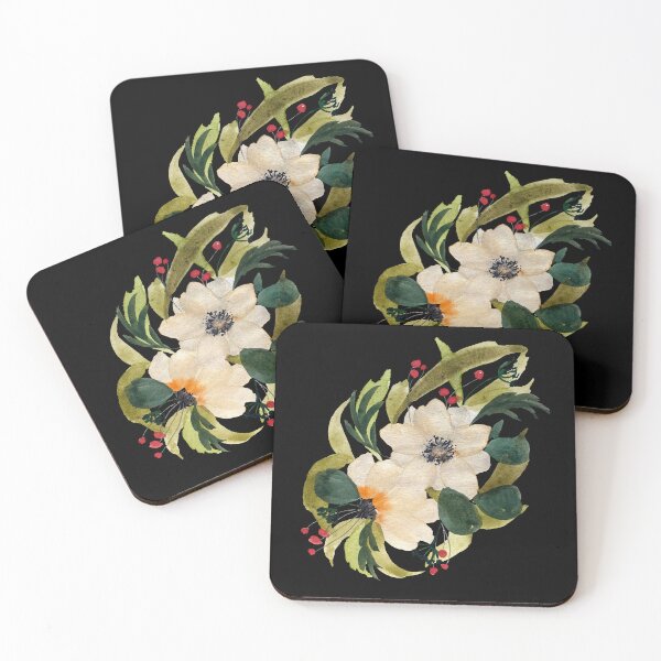 Item preview, Anemone design watercolor illustration black background  designed and sold by Yana Mustafina | Boho Soulful Designs.