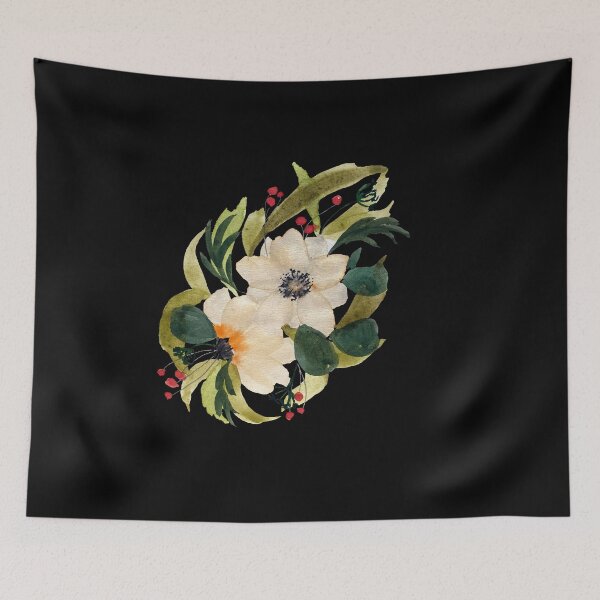 Item preview, Anemone design watercolor illustration black background  designed and sold by Yana Mustafina | Boho Soulful Designs.