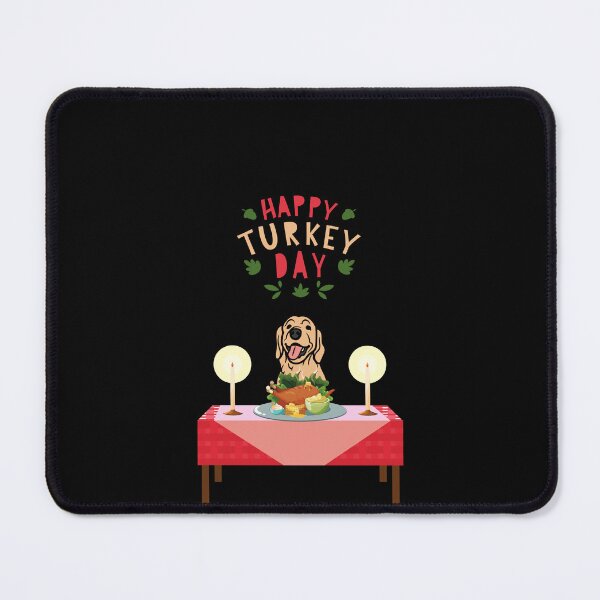Item preview, Happy Turkey Day with Golden Retriever Dog with Thanksgiving Dinner Table designed and sold by SeasonalDogs.