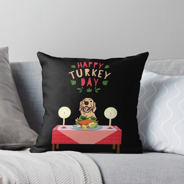 Item preview, Happy Turkey Day with Golden Retriever Dog with Thanksgiving Dinner Table designed and sold by SeasonalDogs.