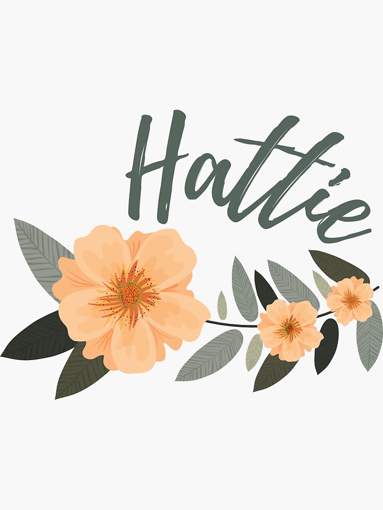 "Hattie Name Label With Pretty Flowers Name Design Orange And Green