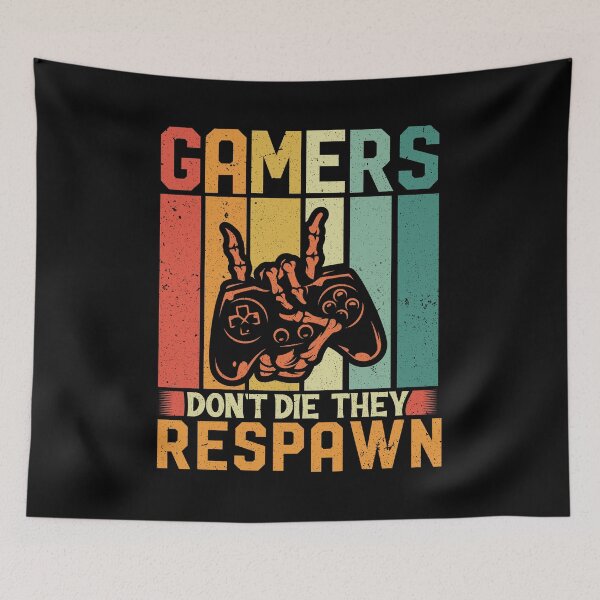Item preview, Gamers Don't Die They Respawn Skeleton Retro  designed and sold by RockBeeDesigns.