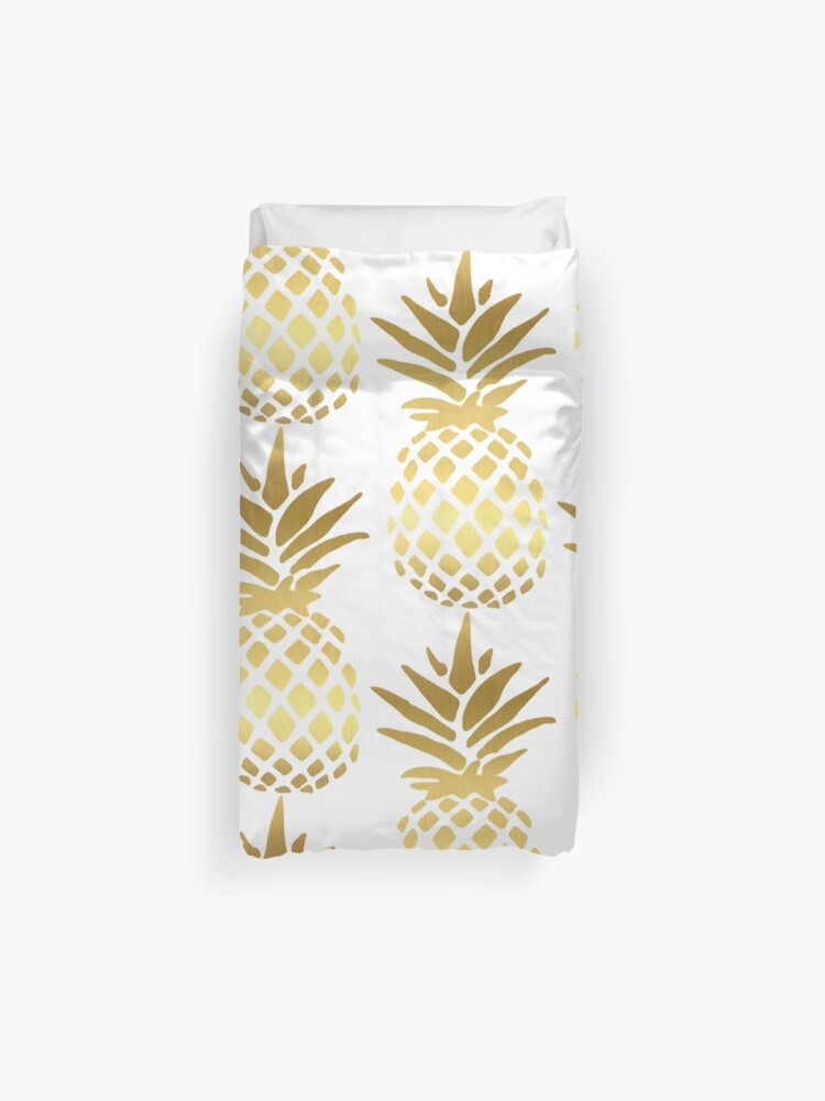 Metallic Gold Pineapple Design Sticker Duvet Cover By