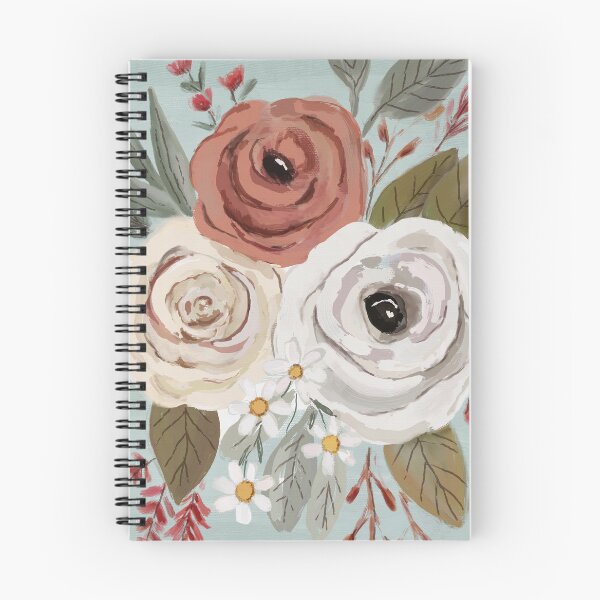 Artikelvorschau, Herbstblumenstrauß mit warmer Creme und Burgunder auf einem aquamarinen blauen Hintergrund entworfen und verkauft von LKL-Designs.