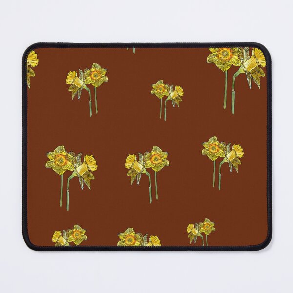 Item preview, Narcissus yellow bouquet pattern on brown background designed and sold by Yana Mustafina | Boho Soulful Designs.