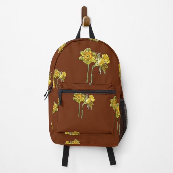 Item preview, Narcissus yellow bouquet pattern on brown background designed and sold by Yana Mustafina | Boho Soulful Designs.