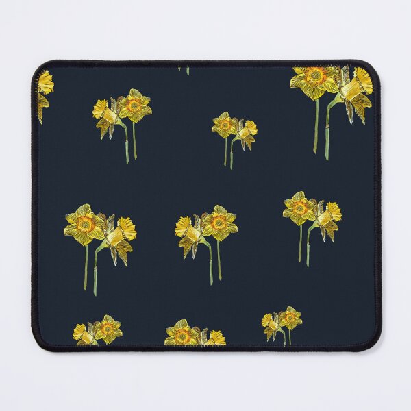 Item preview, Narcissus yellow bouquet pattern on indigo background designed and sold by Yana Mustafina | Boho Soulful Designs.
