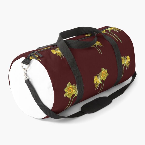 Item preview, Narcissus yellow bouquet pattern on dark red background designed and sold by Yana Mustafina | Boho Soulful Designs.