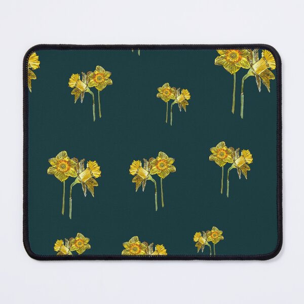 Item preview, Narcissus yellow bouquet pattern on turquoise background designed and sold by Yana Mustafina | Boho Soulful Designs.