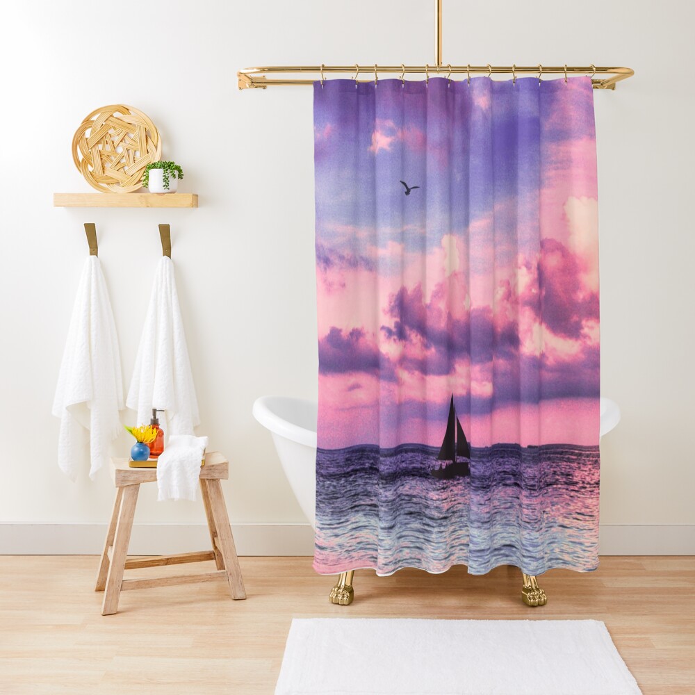 "Sunset With A Boat" Shower Curtain for Sale by NICEARAM Redbubble