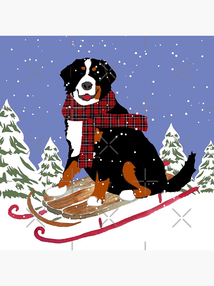 "Bernese Mountain Dog Sledding" Throw Pillow for Sale by emrdesigns