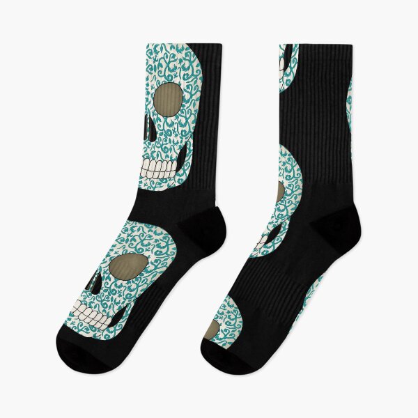 Item preview,  Skull with aqua blue vines on black designed and sold by Encie-Designs.