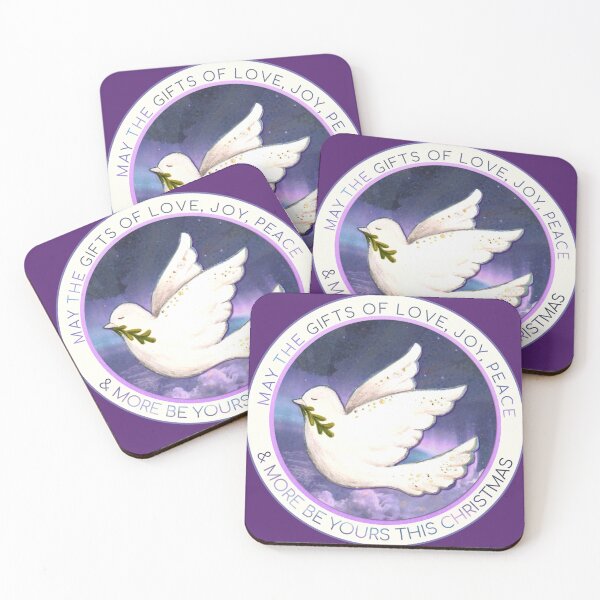 Item preview, Dove Christmas message with Pink lilac and blue Aurora Borealis designed and sold by MagentaRose.
