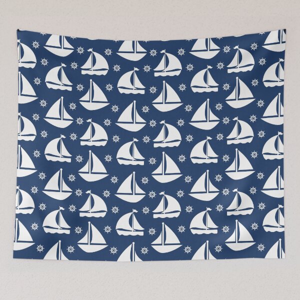 Item preview, Sailing Boats Pattern Version White On Dark Blue designed and sold by SeemDev786.