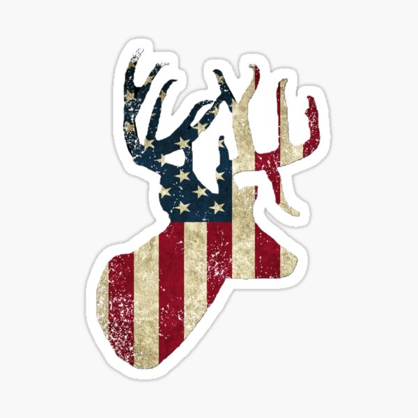 Minimalist Patriotic Whitetail Buck Deer Head Sticker