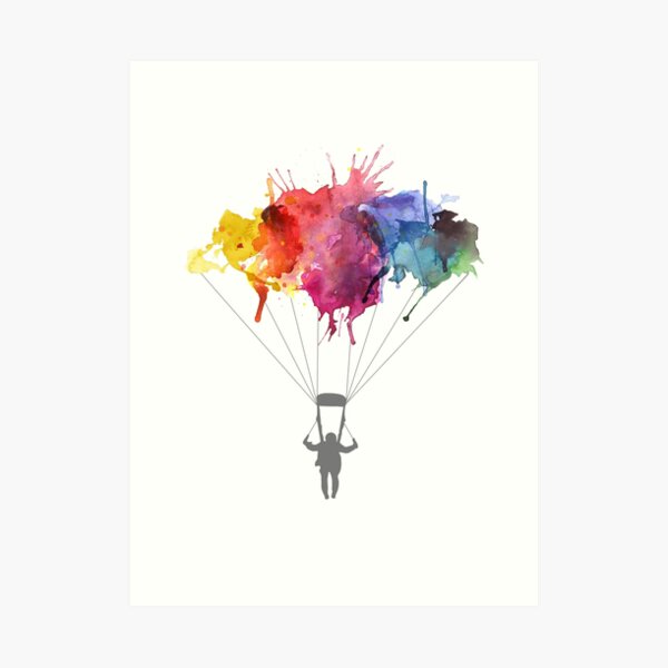 Skydiving, Skydiver parachute, parachuting. Watercolor Illustration Art Print