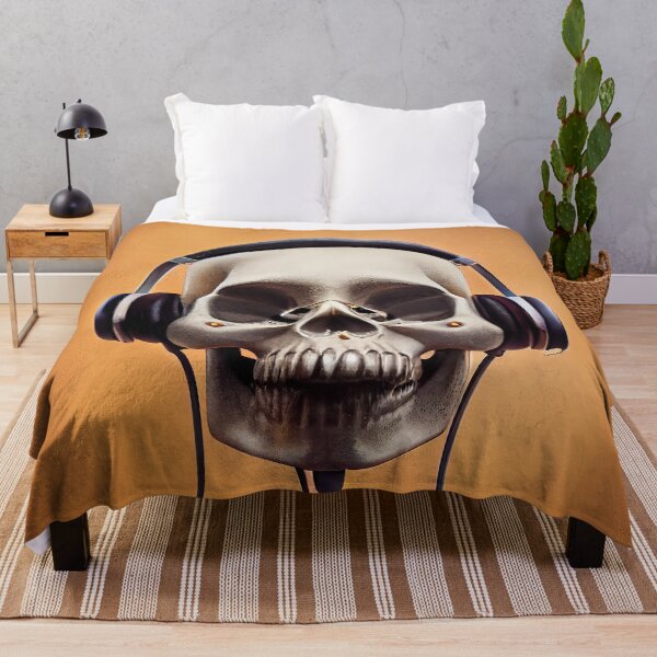 Item preview, Orange Skull with Headphones designed and sold by TheCreativeFab.