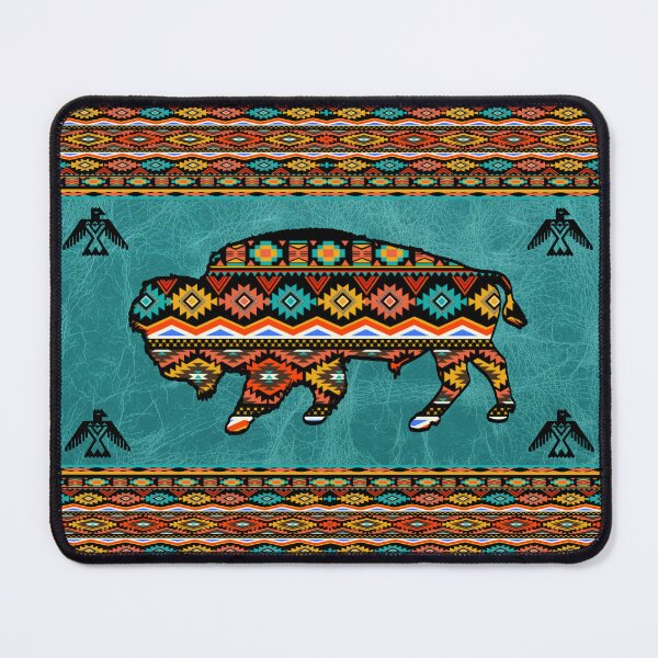 Item preview, Bison With Tribal Pattern With Turquoise Multi Colors designed and sold by handsoftime2020.