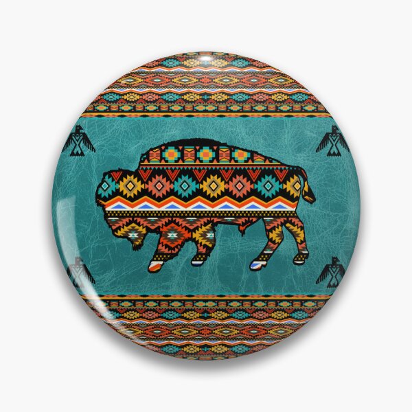 Item preview, Bison With Tribal Pattern With Turquoise Multi Colors designed and sold by handsoftime2020.