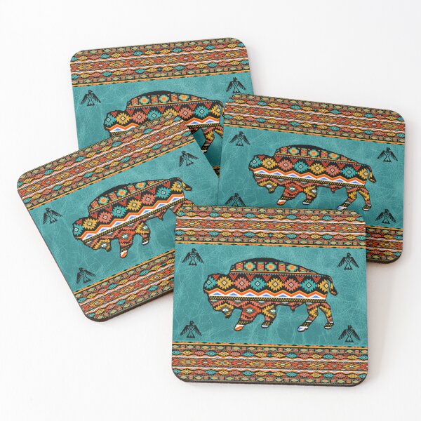 Item preview, Bison With Tribal Pattern With Turquoise Multi Colors designed and sold by handsoftime2020.