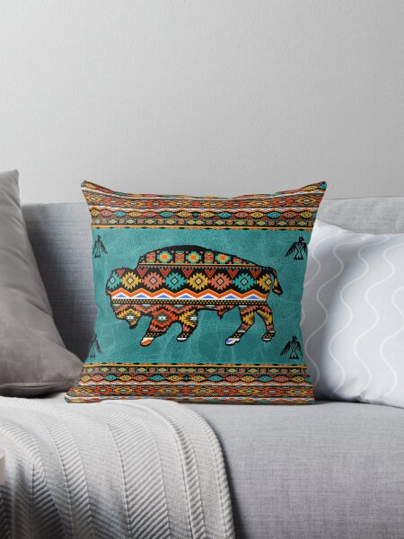 Item preview, Bison With Tribal Pattern With Turquoise Multi Colors designed and sold by handsoftime2020.