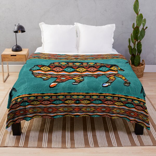Item preview, Bison With Tribal Pattern With Turquoise Multi Colors designed and sold by handsoftime2020.