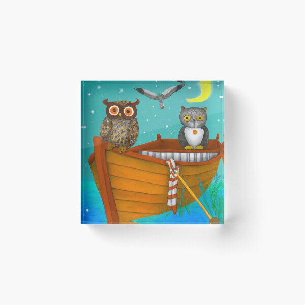 Item preview, A cat and  an owl in midnight in a boat designed and sold by Yaatra.
