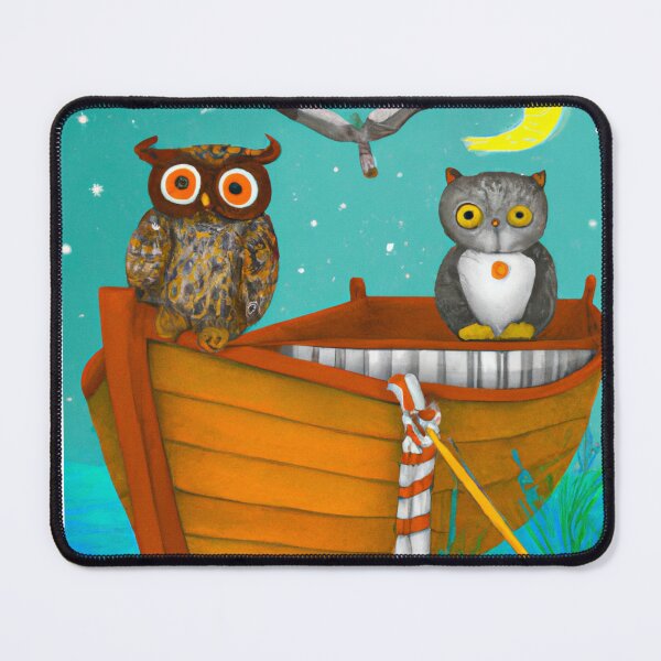 Item preview, A cat and an owl in midnight in a boat designed and sold by Yaatra.
