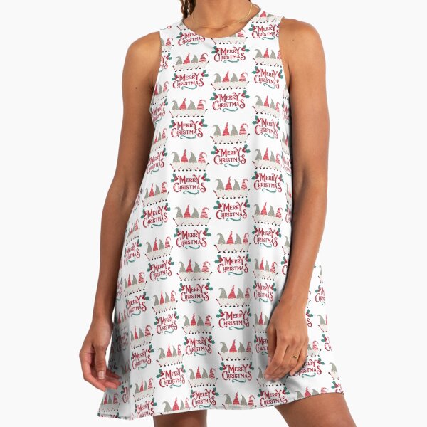 white christmas dresses Lady Vintage Lyra Mini Knee Flare Dress in Xmas Gnomes Print Christmas UK26-28 main image 0