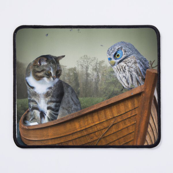 Item preview, A cat and  an owl in midnight in a boat designed and sold by Yaatra.