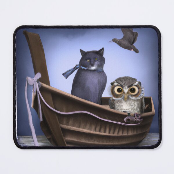 Item preview, A cat and an owl in midnight in a boat designed and sold by Yaatra.