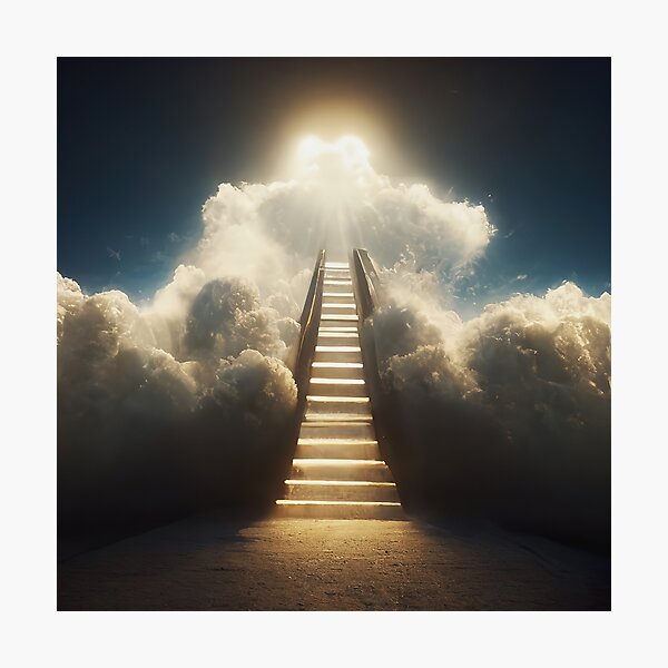 Stairway to Heaven in Cloudy Sky with Sunlight Rays Shining Down
