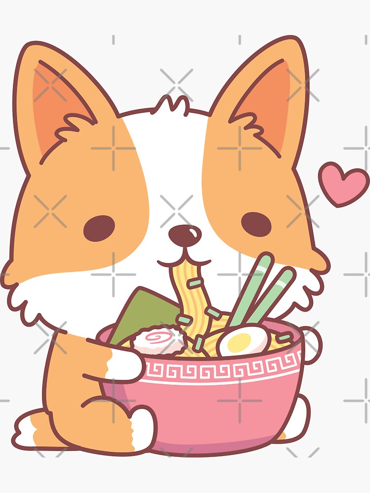 "Cute Corgi Dog Eating Ramen" Sticker for Sale by rustydoodle | Redbubble