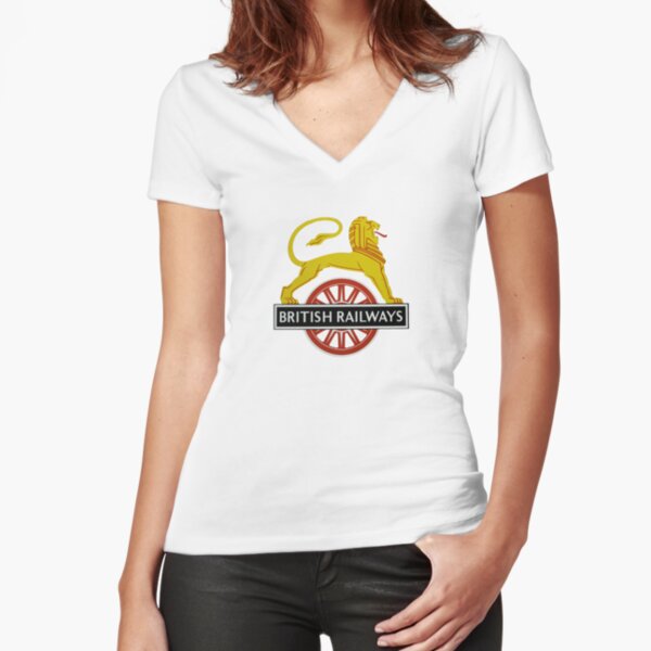 British Railway Lion on Bicycle Emblem Fitted V-Neck T-Shirt