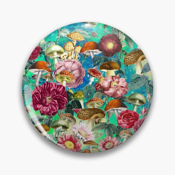 Item preview, Vintage mushrooms and florals garden, shrooms and fungi, botanical pattern, mushrooms illustration, seamless pattern, blue turquoise pattern trendy  designed and sold by ZeinabTaha.