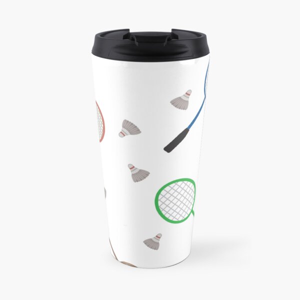 Badminton colorful racquets and shuttlecock Travel Mug