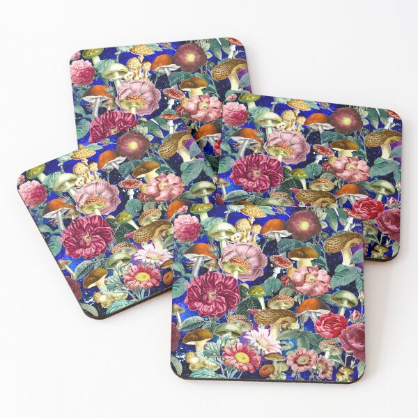 Item preview, Vintage mushrooms and florals garden, shrooms and fungi, botanical pattern, mushrooms illustration, seamless pattern, blue pattern trendy  designed and sold by ZeinabTaha.