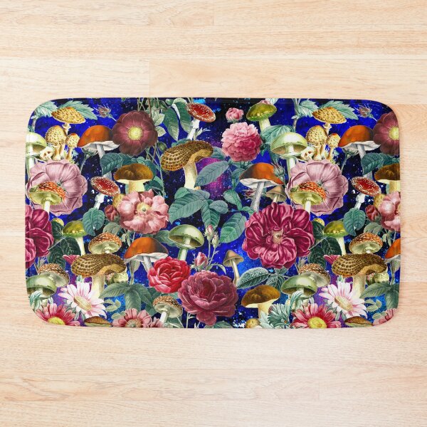 Item preview, Vintage mushrooms and florals garden, shrooms and fungi, botanical pattern, mushrooms illustration, seamless pattern, blue pattern trendy  designed and sold by ZeinabTaha.