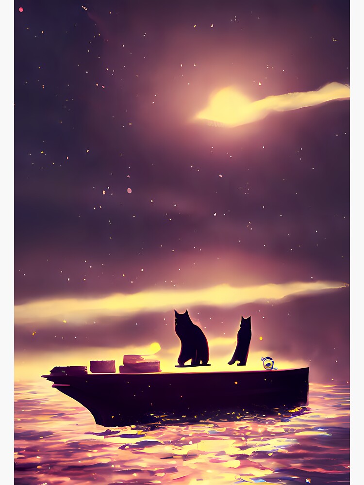 "Cat boat moonligh" Sticker for Sale by AiArtPrints Redbubble
